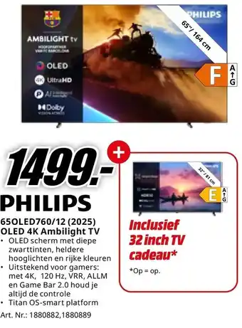 MediaMarkt PHILIPS 650LED760/12 (2025) OLED 4K Ambilight TV aanbieding