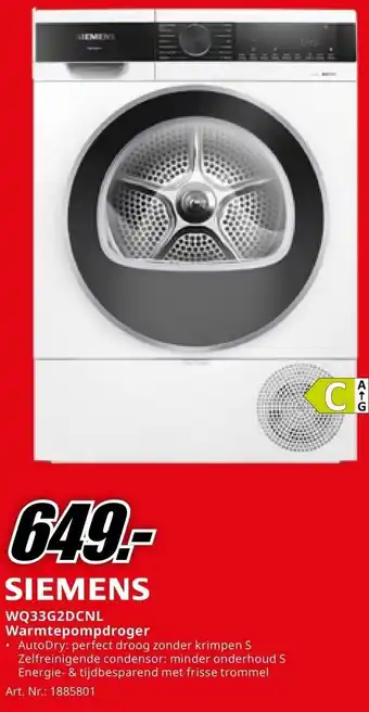 MediaMarkt SIEMENS WQ33G2DCNL Warmtepompdroger aanbieding