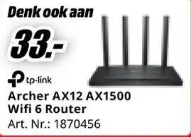 MediaMarkt Tp-link Archer AX12 AX1500 Wifi 6 Router aanbieding