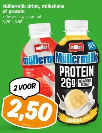 Poiesz Müllermilk drink, milkshake of protein aanbieding