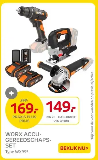 Praxis Worx accu gereedschaps set aanbieding