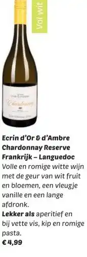Dekamarkt Ecrin d'Or & d'Ambre Chardonnay Reserve Frankrijk - Languedoc aanbieding