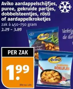 Poiesz Aviko aardappelschijfjes, puree, gekruide partjes, dobbelsteentjes, rösti of aardappelkroketjes aanbieding