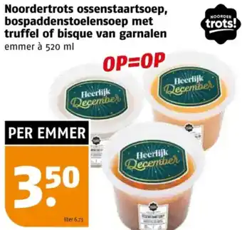Poiesz Noordertrots ossenstaartsoep, bospaddenstoelensoep met truffel of bisque van garnalen aanbieding