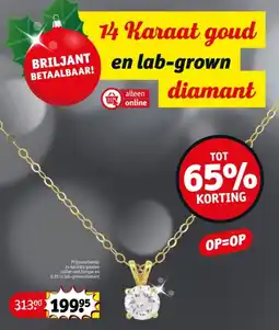 Kruidvat 14-karaats gouden collier met hanger en 0.25 ct lab-grown diamant aanbieding