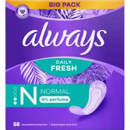 Jumbo Always Daily Fresh Normal 0% Parfum x58 aanbieding