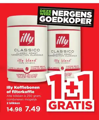 PLUS Illy Koffiebonen of filterkoffie alle blikken a 250 gram aanbieding