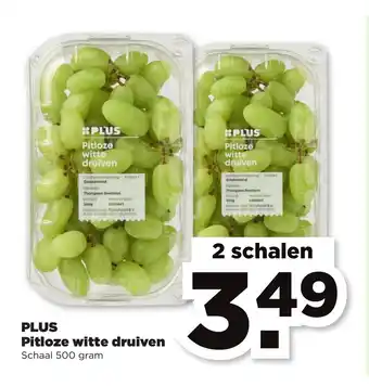 PLUS Pitloze witte druiven schaal 500 gram 2 schalen aanbieding