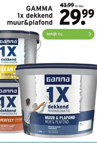 GAMMA Gamma 1x dekkend muur & plafond 10L aanbieding