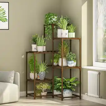 Amazon Bamworld Plant Stands Indoor Outdoor Hoek Plantenhouder 4-Tier Meerdere Planten Patio Balkon Tuin aanbieding
