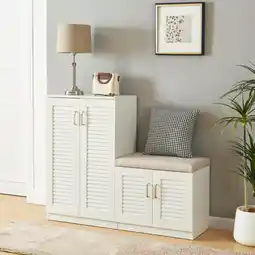 Amazon [en.casa] Schoenenkast Løten met 9 legplanken 4 geventileerde deuren wit 97x120x36 cm aanbieding