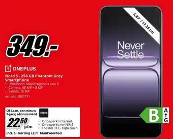 MediaMarkt ONEPLUS Nord 5 - 256 GB Phantom Grey Smartphone aanbieding