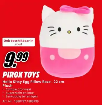 MediaMarkt PIROX TOYS Hello Kitty Egg Pillow Roze - 22 cm Plush aanbieding