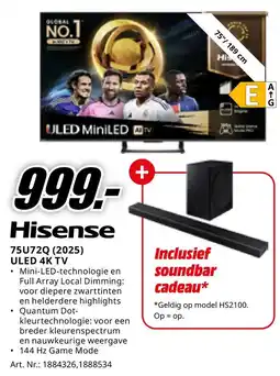 MediaMarkt Hisense 75U72Q (2025) ULED 4K TV aanbieding