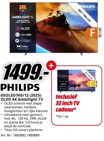 MediaMarkt PHILIPS 650LED760/12 (2025) OLED 4K Ambilight TV aanbieding