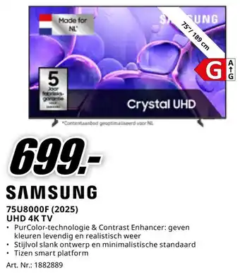 MediaMarkt SAMSUNG 75U8000F (2025) UHD 4K TV aanbieding