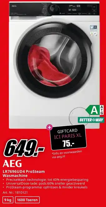 MediaMarkt AEG LR7696UD4 ProSteam Wasmachine aanbieding