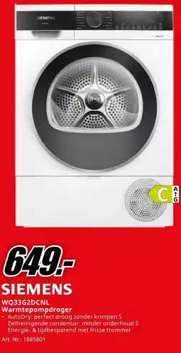 MediaMarkt SIEMENS WQ33G2DCNL Warmtepompdroger aanbieding