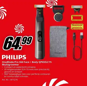 MediaMarkt PHILIPS OneBlade Pro 360 Face + Body QP6552/15 Multigroomer aanbieding