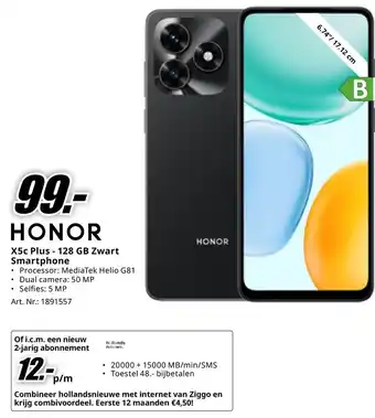 HONOR X5c Plus 128 GB Zwart Smartphone