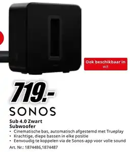 MediaMarkt SONOS Sub 4.0 Zwart Subwoofer aanbieding