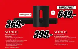 MediaMarkt SONOS Beam Gen2 Zwart Soundbar + SONOS Sub Mini Zwart Draadloze subwoofer aanbieding