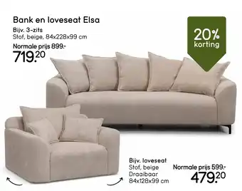 Leen Bakker Bank en loveseat Elsa Bijv. 3-zits aanbieding