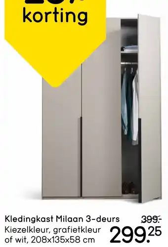 Leen Bakker Kledingkast Milaan 3-deurs aanbieding