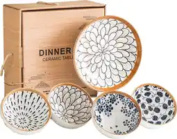 Bol.com Aziatisch servies set met 4 kommmen en bord - Voor sushi rijst sausjes - Wit/blauw aanbieding