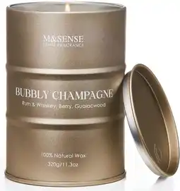 Amazon M&SENSE Bubbly Champagne Scented Candles - Home & Gift, Natural Soy, 70 Hour Burn Time, 330g aanbieding