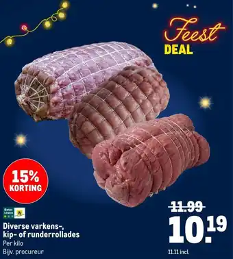 Makro Diverse varkens-, kip- of runderrollades aanbieding