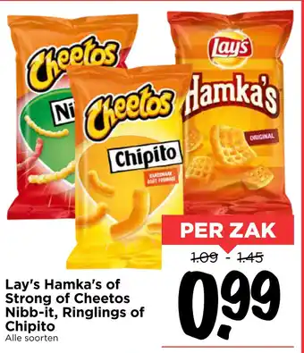 Vomar Voordeelmarkt Lay's Hamka's of Strong of Cheetos Nibb-it, Ringlings of Chipito aanbieding