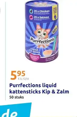 Action Purrfections liquid kattensticks Kip & Zalm aanbieding