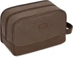 Amazon WANDF Toilettas voor heren, om op te hangen, van canvas, waterdicht, toilettas, Donkerbruin aanbieding