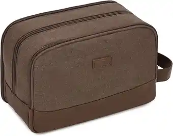 Amazon WANDF Toilettas voor heren, om op te hangen, van canvas, waterdicht, toilettas, Donkerbruin aanbieding