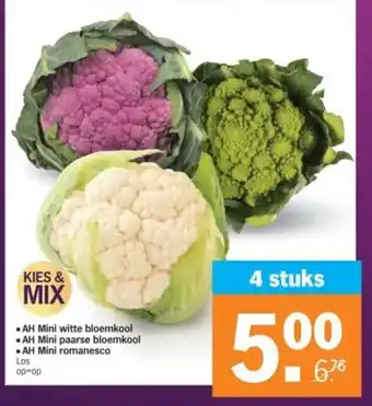 Albert Heijn AH Mini witte bloemkool, AH Mini paarse bloemkool, AH Mini romanesco aanbieding
