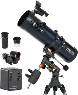 Amazon Celestron 31051 AstroMaster 130EQ Motor Drive Newtonian Reflector Telescope, Dark Blue aanbieding