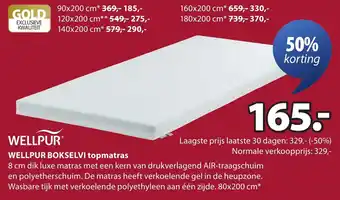 Jysk Wellpur bokselvi topmatras aanbieding
