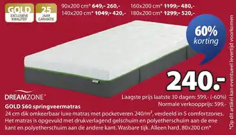 Jysk Dreamzone gold S60 springveermatras aanbieding