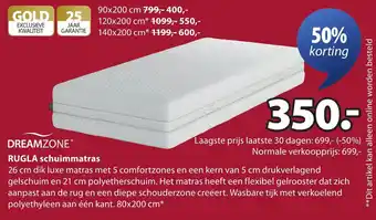 Jysk Dreamzone rugla schuimmatras aanbieding
