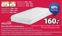 Jysk Wellpur kvita schuimmatras aanbieding