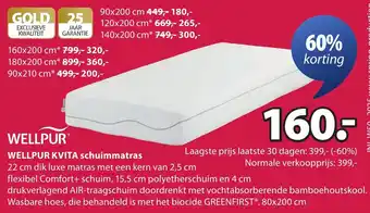 Jysk Wellpur kvita schuimmatras aanbieding