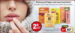 Kruidvat O'Keeffe's, Burt's Bees, Carmex en Dr. PawPaw lipverzorging. aanbieding