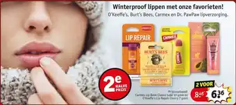 Kruidvat O'Keeffe's, Burt's Bees, Carmex en Dr. PawPaw lipverzorging. aanbieding