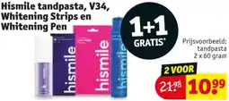 Kruidvat Hismile tandpasta, V34, Whitening Strips en Whitening Pen aanbieding
