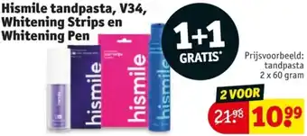 Kruidvat Hismile tandpasta, V34, Whitening Strips en Whitening Pen aanbieding