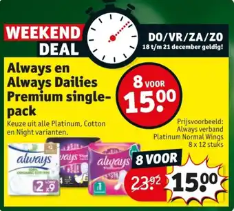 Kruidvat Always en Always Dailies Premium singlepack aanbieding