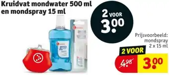 Kruidvat Kruidvat mondwater 500 ml en mondspray 15 ml aanbieding