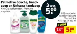 Kruidvat Palmolive douche, handzeep en Unicura handzeep aanbieding