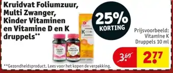 Kruidvat Kruidvat Foliumzuur, Multi Zwanger, Kinder Vitaminen en Vitamine D en K druppels** aanbieding